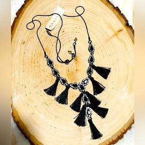 M Haskell black rhinestone and tassel necklace NWT